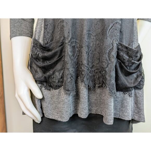 Lynn Ritchie Silver Tunic Top Medium Heather Gray Black Lace Jersey Whimsygoth - Picture 7 of 12